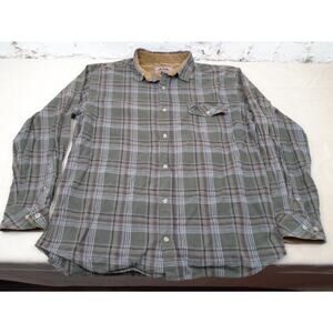 Legendary Whitetails Buck Camp Flannel Shirt XL Green Plaid Corduroy Sleeve